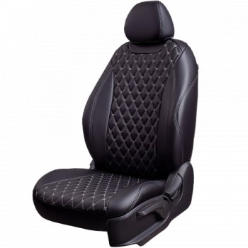 Комплект чехлов для сидений (РЗС 60/40 2П+1Г экокожа Орегон) БАЙРОН Lord Autofashion Chevrolet Cruze  J300 (2009-2015) седан дорестайлинг, седан рестайлинг (черный, вставка черная, строчка тем-серая)