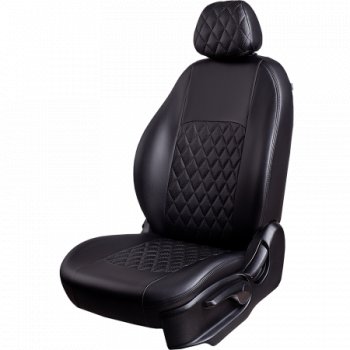 Комплект чехлов для сидений (РЗС 60/40 2 горба Илана+Орегон) ТУРИН РОМБ Lord Autofashion Chevrolet Lanos  T100 (2002-2017) седан (черный, вставка черная, строчка черная)