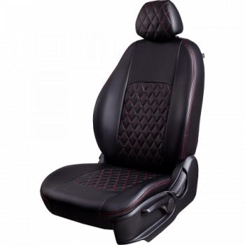 Комплект чехлов для сидений (1+2 места Илана+Орегон) ТУРИН ст РОМБ Lord Autofashion CITROEN Jumper  290 (2014-2022), Fiat Ducato  290 (2014-2025), Peugeot Boxer  290 (2014-2025) (черный, вставка черная+красная, строчка красная)