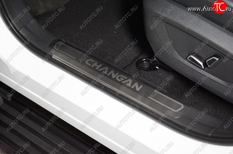 3 799 р. Накладки на пластиковые пороги, ТСС Тюнинг  Changan CS55 Plus (2021-2025) (лист шлифованный надпись CHANGAN)  с доставкой в г. Керчь