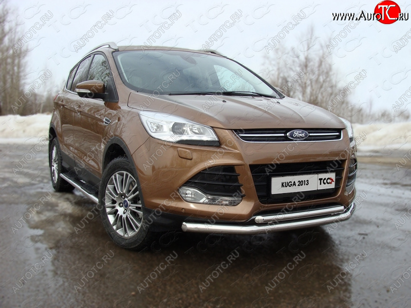 27 299 р. Защита передняя двойная d42,4*42,4 мм ТСС Тюнинг  Ford Kuga  2 (2013-2016) дорестайлинг (нержавейка)  с доставкой в г. Керчь
