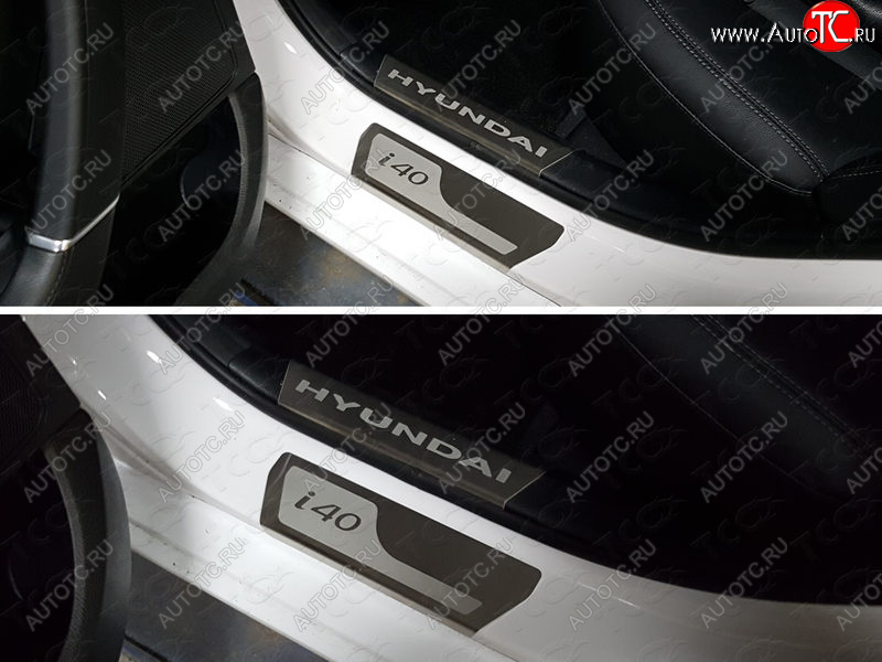1 000 000 р. Накладки на порожки салона ТСС Тюнинг  Hyundai I40  1 VF (2011-2015) дорестайлинг седан, дорестайлинг универсал (лист шлифованный надпись Hyundai)  с доставкой в г. Керчь