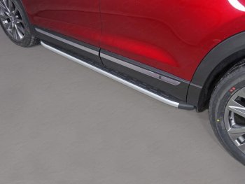 Пороги алюминиевые с пластиковой накладкой ТСС Тюнинг Mazda CX-9  TB (2012-2015) 2-ой рестайлинг (серые)