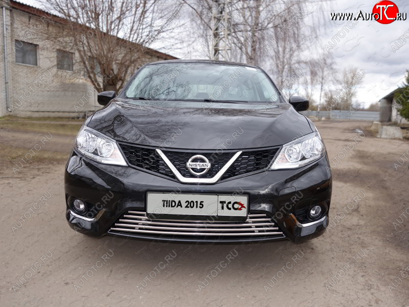 1 000 000 р. Вставка переднего бампера ТСС Тюнинг  Nissan Tiida  2 хэтчбек (2015-2016) C13 дорестайлинг (лист 16 мм)  с доставкой в г. Керчь