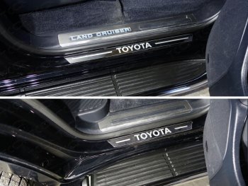 Накладки на пороги (4 шт) ТСС Тюнинг Toyota Land Cruiser  200 (2015-2021) 2-ой рестайлинг (лист зеркальный надпись Toyota)