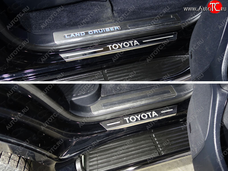 1 000 000 р. Накладки на пороги с гибом ТСС Тюнинг  Toyota Land Cruiser  200 (2015-2021) 2-ой рестайлинг (лист зеркальный надпись Toyota)  с доставкой в г. Керчь