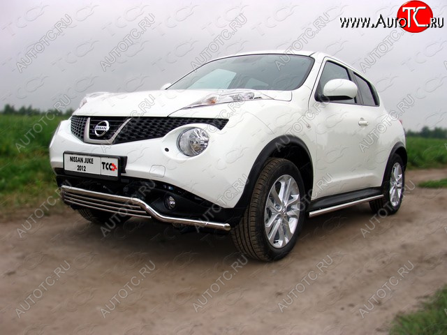 1 000 000 р. Защита переднего бампера кенгурин 42,4*16 мм ТСС Тюнинг  Nissan Juke  1 YF15 (2010-2014) дорестайлинг (нержавейка)  с доставкой в г. Керчь