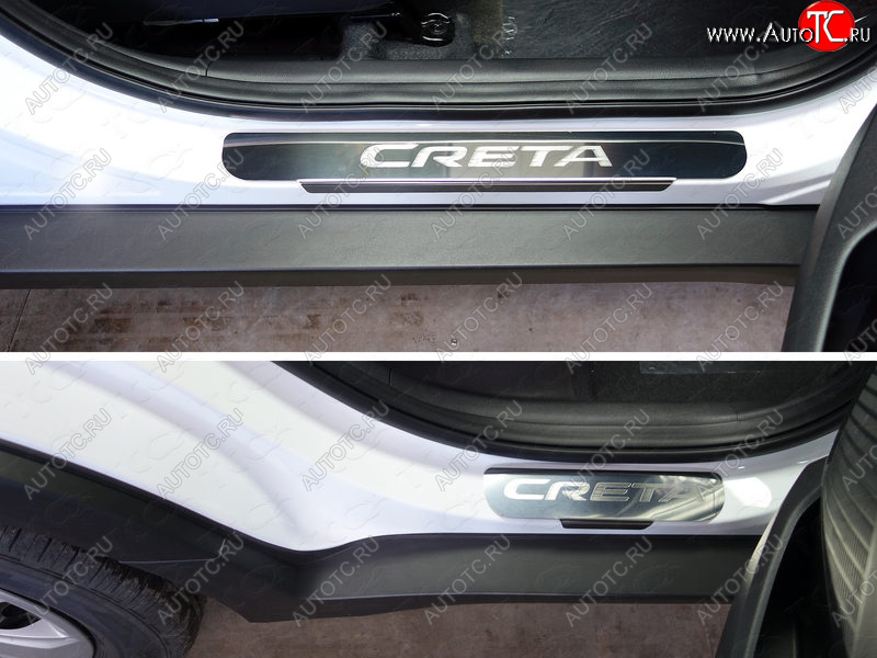 1 000 000 р. Накладки на порожки салона ТСС Тюнинг  Hyundai Creta  GS (2015-2021) дорестайлинг, рестайлинг (Лист зеркальный, надпись Creta)  с доставкой в г. Керчь
