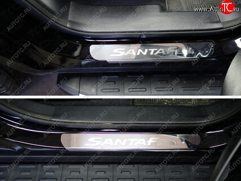 1 000 000 р. Накладки на пороги ТСС Тюнинг  Hyundai Santa Fe  DM (2015-2019) рестайлинг (лист зеркальный, надпись Santa Fe)  с доставкой в г. Керчь