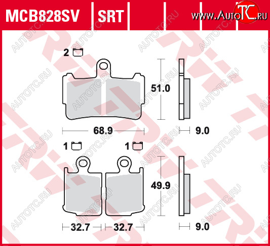 5 259 р. Тормозные колодки TRW MCB828SV  mcb828sv  с доставкой в г. Керчь