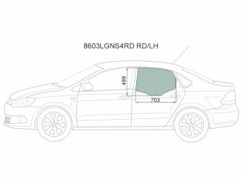 Стекло боковое опускное (Сзади Слева Цвет зеленый) Skoda Rapid 20-  Volkswagen Polo 09-20 XYG 8603LGNS4RD RD/LH