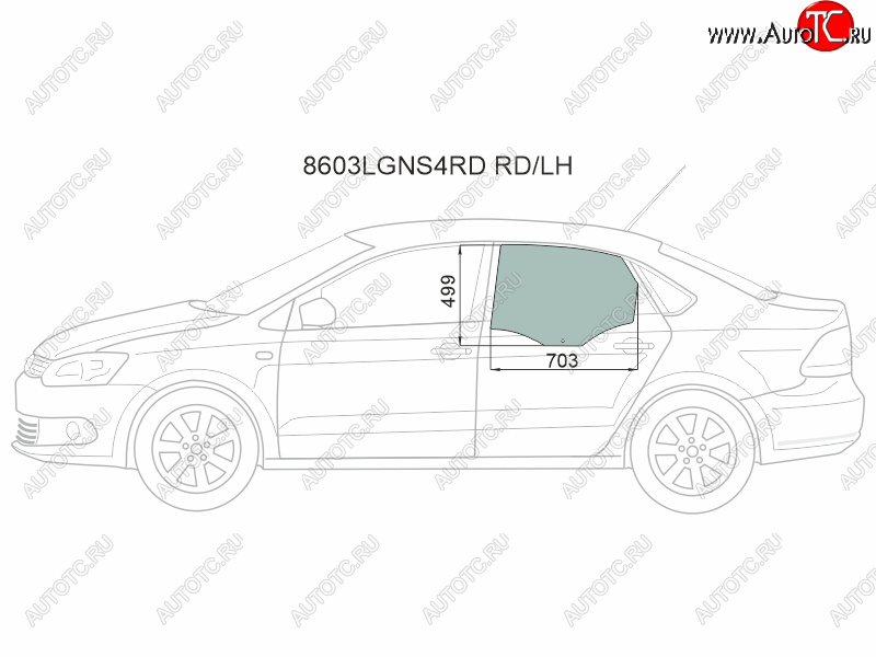 2 699 р. Стекло боковое опускное (Сзади Слева Цвет зеленый) Skoda Rapid 20-  Volkswagen Polo 09-20 XYG 8603LGNS4RD RD/LH  с доставкой в г. Керчь
