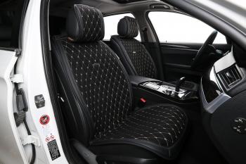 Накидка на сиденье (на весь салон Alkantara Lux Plus алькантара) Автопилот  (черный/строчка бежевая)