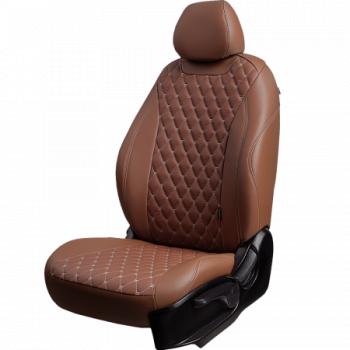 Комплект чехлов для сидений (РЗС 60/40 2Г Орегон) БАЙРОН Lord Autofashion KIA Rio  3 QB (2011-2017) дорестайлинг седан, рестайлинг седан (темно-коричневый, вставка темно-коричневая, строчка коричневая)