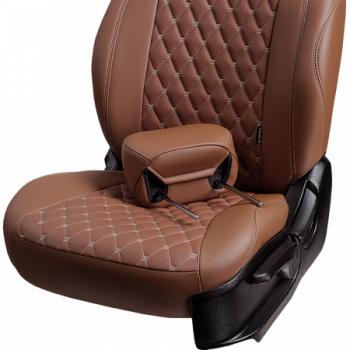 13 399 р. Комплект чехлов для сидений (ЦЗС Орегон) БАЙРОН ст БАЙРОН Lord Autofashion  Лада 2106 (1975-2005) (темно-коричневый, вставка темно-коричневая, строчка бежевая)  с доставкой в г. Керчь. Увеличить фотографию 4