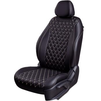 Комплект чехлов для сидений (РЗС 60/40 2Г Орегон) БАЙРОН ст БАЙРОН Lord Autofashion Лада Приора  2170 (2007-2014) седан дорестайлинг (черный, вставка черная+бежевая, строчка бежевая)