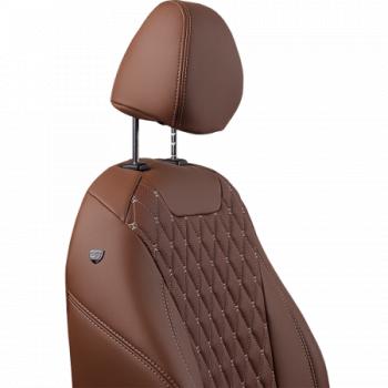10 199 р. Комплект чехлов для сидений (Орегон) БАЙРОН ст БАЙРОН Lord Autofashion Volkswagen Crafter 1 (2006-2017) (темно-коричневый, вставка темно-коричневая, строчка бежевая)  с доставкой в г. Керчь. Увеличить фотографию 2