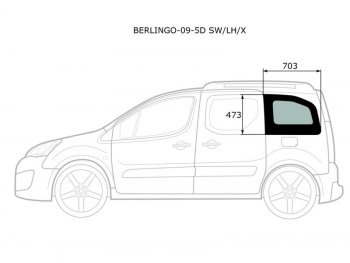 Стекло кузова боковое (не опускное) (Слева Цвет зеленый) Citroen Berlingo 08-22  Peugeot Partner 0 XYG BERLINGO-09-5D SW/LH/X