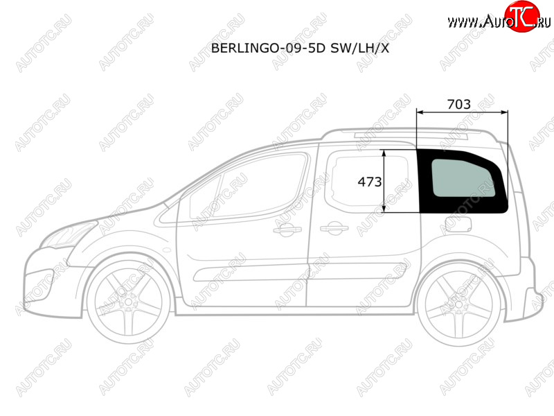 2 349 р. Стекло кузова боковое (не опускное) (Слева Цвет зеленый) Citroen Berlingo 08-22  Peugeot Partner 0 XYG BERLINGO-09-5D SW/LH/X  с доставкой в г. Керчь