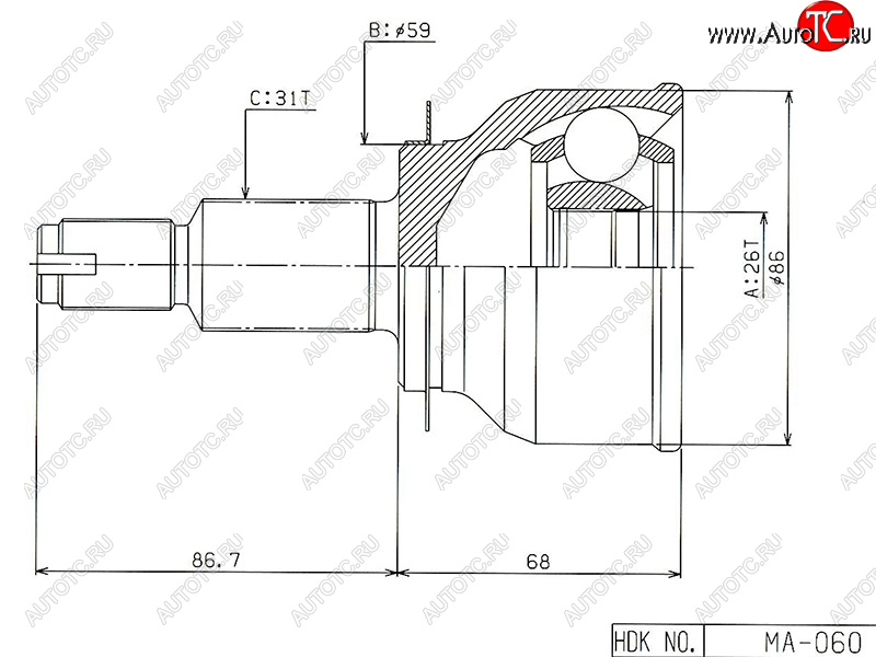 4 599 р. Шрус наружный MAZDA CX-5 11-17 HDK MA-060  с доставкой в г. Керчь