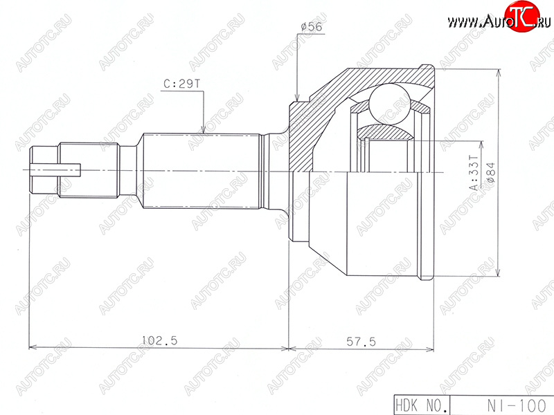 4 399 р. Шрус наружный NISSAN QASHQAI HR16DE J10 (Euro) MT06- HDK NI-100  с доставкой в г. Керчь