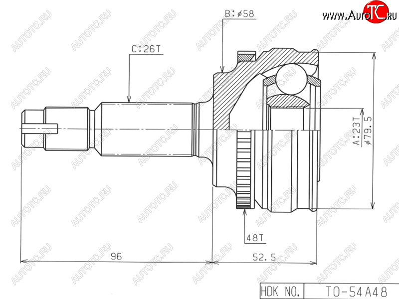 4 299 р. Шрус наружный TOYOTA COROLLARUNXOPARAV4 CA2#SV50ALLIONWISH 4WD 1ZZ 4WD1AZ-FSE3ZZ(euro) 00-05 HDK TO-054A48  с доставкой в г. Керчь