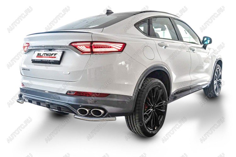 4 999 р. Защита заднего бампера уголки d42 Slitkoff  Geely Tugella  FY11,HPBA4 (2022-2025) рестайлинг (Сталь с полимерным покрытием в цвет серебристый)  с доставкой в г. Керчь