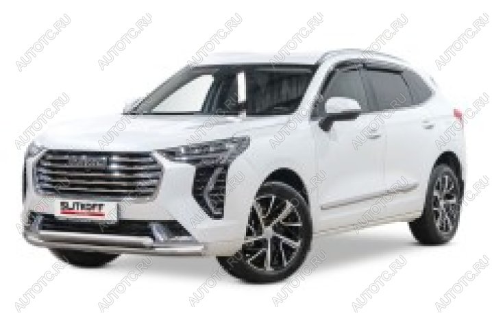 10 299 р. Защита переднего бампера d57+d57 двойная Slitkoff  Haval Jolion (2020-2024) дорестайлинг (Сталь с полимерным покрытием в цвет серебристый)  с доставкой в г. Керчь