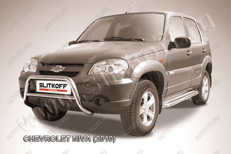 22 499 р. Защита переднего бампера кенгурятник низкий d57 Slitkoff  Chevrolet Niva  2123 (2009-2020) рестайлинг (нержавейка с полимерным покрытием в цвет черный)  с доставкой в г. Керчь