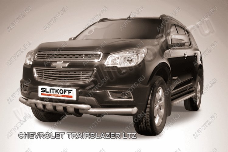 19 599 р. Защита переднего бампера d76+d57 двойная с профильной ЗК Slitkoff  Chevrolet Trailblazer  GM800 (2012-2016) дорестайлинг (нержавейка с полимерным покрытием в цвет черный)  с доставкой в г. Керчь