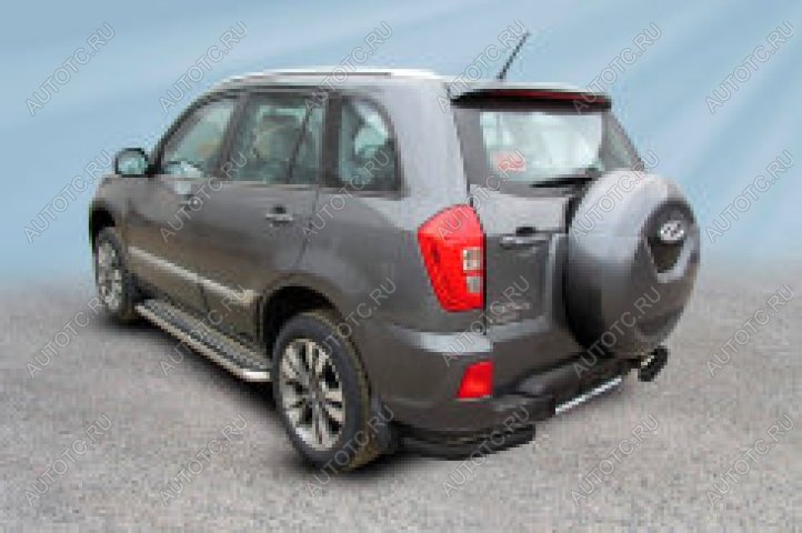 9 699 р. Защита заднего бампера уголки d57 Slitkoff Chery Tiggo 3 (2014-2020) (нержавейка с полимерным покрытием в цвет черный)  с доставкой в г. Керчь