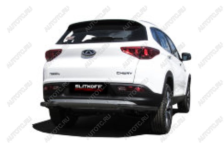 8 199 р. Защита заднего бампера уголки d57 Slitkoff Chery Tiggo 7 (2016-2020) (нержавейка с полимерным покрытием в цвет черный)  с доставкой в г. Керчь