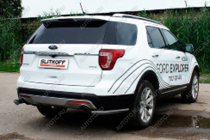 10 999 р. Защита заднего бампера уголки d57 Slitkoff Ford Explorer U502 1-ый рестайлинг, 5 дв. (2015-2018) (нержавейка с полимерным покрытием в цвет черный)  с доставкой в г. Керчь