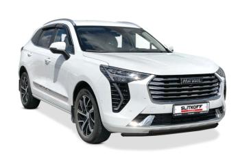 13 899 р. Защита переднего бампера d57 + d42 Slitkoff Haval F7 рестайлинг (2022-2024) (нержавейка с полимерным покрытием в цвет черный)  с доставкой в г. Керчь. Увеличить фотографию 2