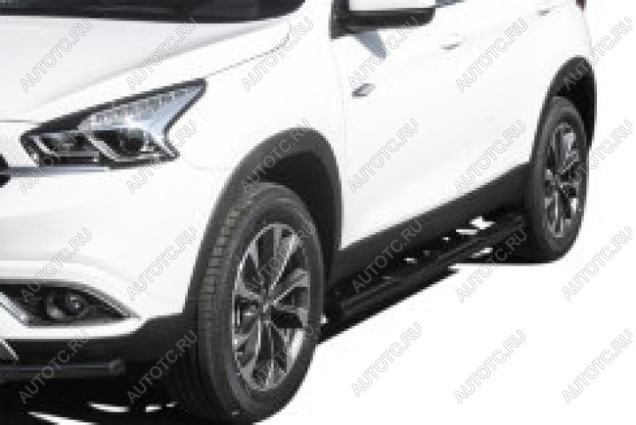 17 699 р. Защита порогов d76 с проступями Slitkoff Haval F7 рестайлинг (2022-2024) (нержавейка с полимерным покрытием в цвет черный)  с доставкой в г. Керчь