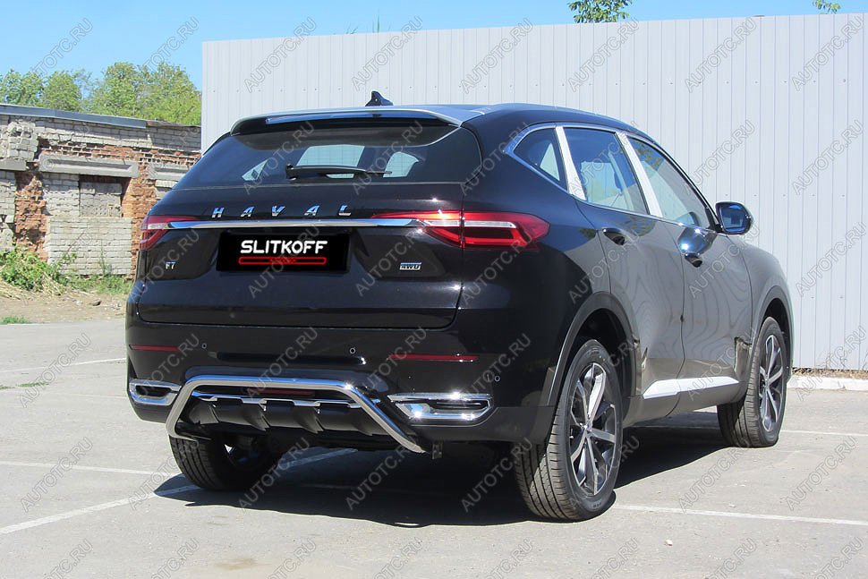 15 499 р. Защита заднего бампера d42 скоба Slitkoff Haval F7  дорестайлинг (2018-2022) (нержавейка с полимерным покрытием в цвет черный)  с доставкой в г. Керчь