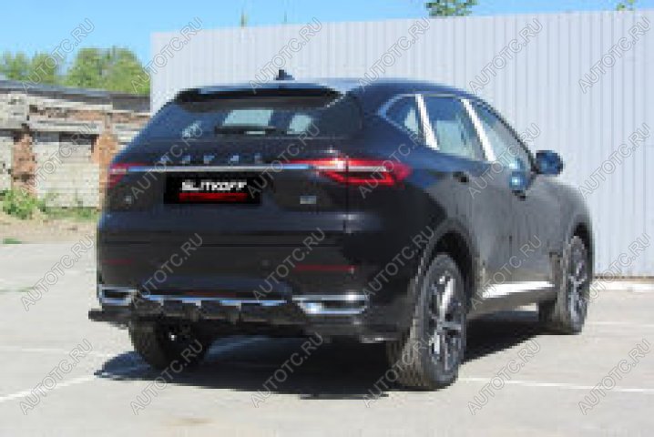 6 649 р. Защита заднего бампера уголки d57 Slitkoff Haval F7  дорестайлинг (2018-2022) (нержавейка с полимерным покрытием в цвет черный)  с доставкой в г. Керчь