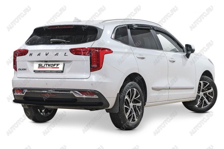 13 999 р. Защита заднего бампера d42+d42 двойная (2WD) Slitkoff  Haval Jolion (2020-2024) дорестайлинг (нержавейка с полимерным покрытием в цвет черный)  с доставкой в г. Керчь