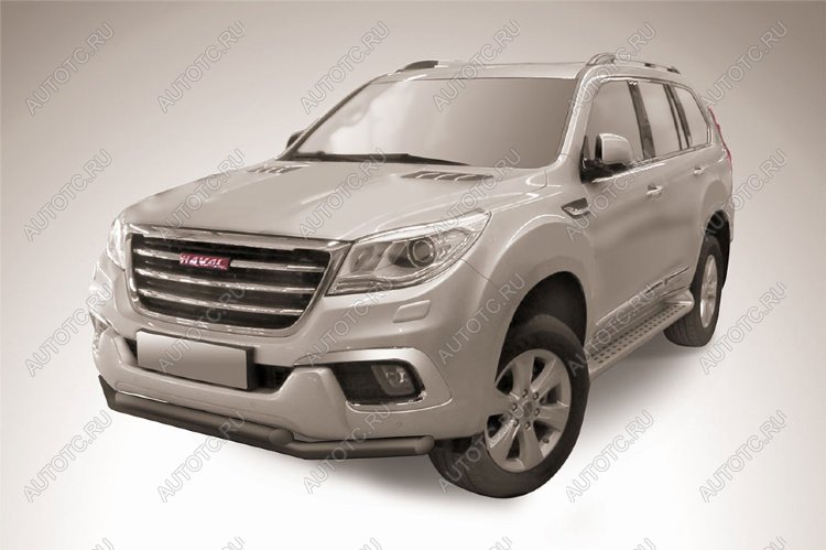 14 499 р. Защита переднего бампера d57+d57 двойная Slitkoff Haval H9 1-ый рестайлинг (2017-2019) (нержавейка с полимерным покрытием в цвет черный)  с доставкой в г. Керчь