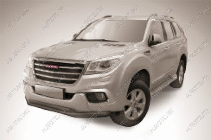16 699 р. Защита переднего бампера d76+d57 двойная Slitkoff Haval H9 1-ый рестайлинг (2017-2019) (нержавейка с полимерным покрытием в цвет черный)  с доставкой в г. Керчь