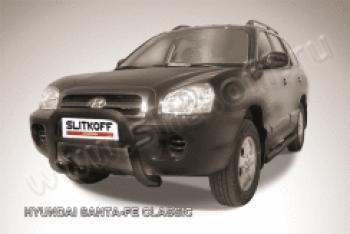 Защита переднего бампера кенгурятник низкий d76 Slitkoff Hyundai Santa Fe  SM (2000-2012) (нержавейка с полимерным покрытием в цвет черный)