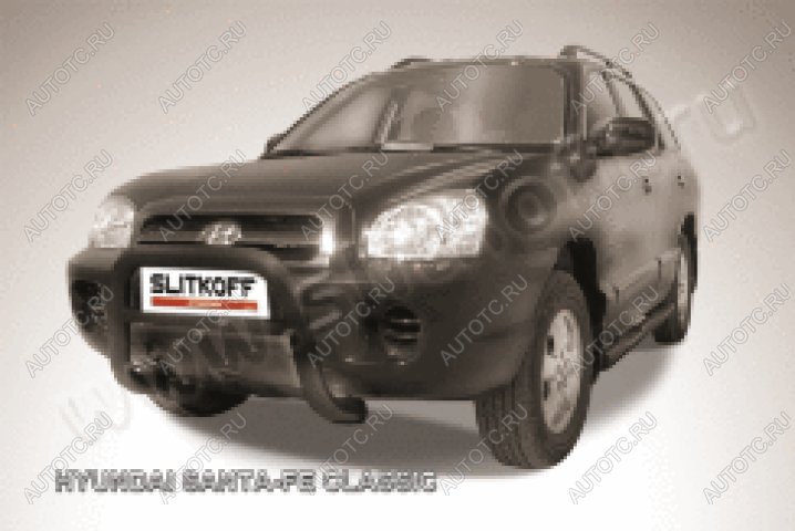 33 699 р. Защита переднего бампера кенгурятник низкий d76 Slitkoff  Hyundai Santa Fe  SM (2000-2012) (нержавейка с полимерным покрытием в цвет черный)  с доставкой в г. Керчь