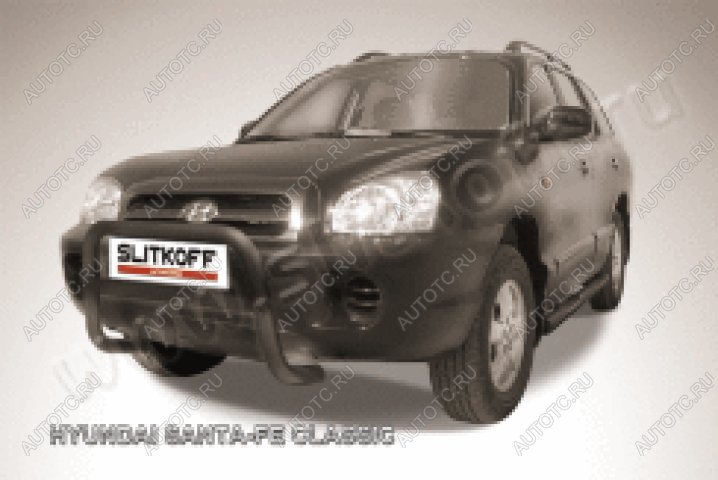 24 449 р. Защита переднего бампера кенгурятник низкий d57 Slitkoff Hyundai Santa Fe SM (2000-2012) (нержавейка с полимерным покрытием в цвет черный)  с доставкой в г. Керчь