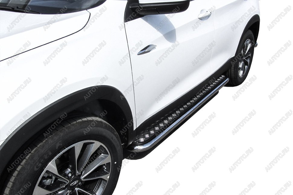 16 999 р. Защита порогов d42 с листом Slitkoff Hyundai Tucson JM (2004-2010) (нержавейка с полимерным покрытием в цвет черный)  с доставкой в г. Керчь
