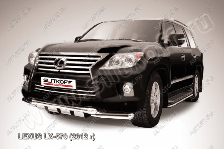 30 749 р. Защита переднего бампера d76+d76 двойная с профильной ЗК Slitkoff  Lexus LX570  J200 (2012-2015) 1-ый рестайлинг (нержавейка с полимерным покрытием в цвет черный)  с доставкой в г. Керчь
