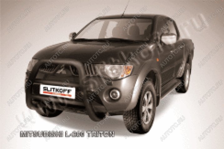33 699 р. Защита переднего бампера кенгурятник d76 низкий (Triton) Slitkoff  Mitsubishi L200  4 (2006-2014)  дорестайлинг (нержавейка с полимерным покрытием в цвет черный)  с доставкой в г. Керчь