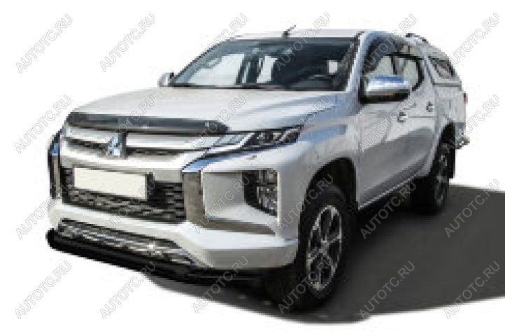 21 349 р. Защита переднего бампера d76+d57 двойная Slitkoff  Mitsubishi L200  5 KK,KL (2018-2022) рестайлинг (нержавейка с полимерным покрытием в цвет черный)  с доставкой в г. Керчь