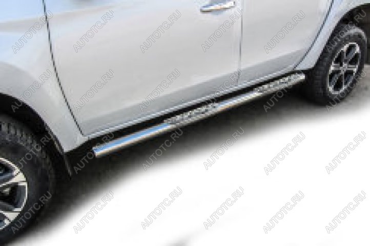 30 549 р. Защита порогов d76 со ступеньками стальными Slitkoff Mitsubishi L200 5 KK,KL рестайлинг (2018-2022) (нержавейка с полимерным покрытием в цвет черный)  с доставкой в г. Керчь