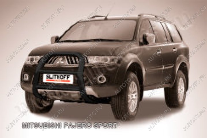 25 999 р. Защита переднего бампера кенгурятник d57 высокий Slitkoff  Mitsubishi Pajero Sport  PA (2004-2008) рестайлинг (нержавейка с полимерным покрытием в цвет черный)  с доставкой в г. Керчь