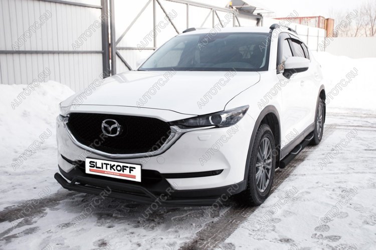 14 999 р. Защита переднего бампера d57+d32 двойная Slitkoff Mazda CX-5 KF (2016-2025) (нержавейка с полимерным покрытием в цвет черный)  с доставкой в г. Керчь
